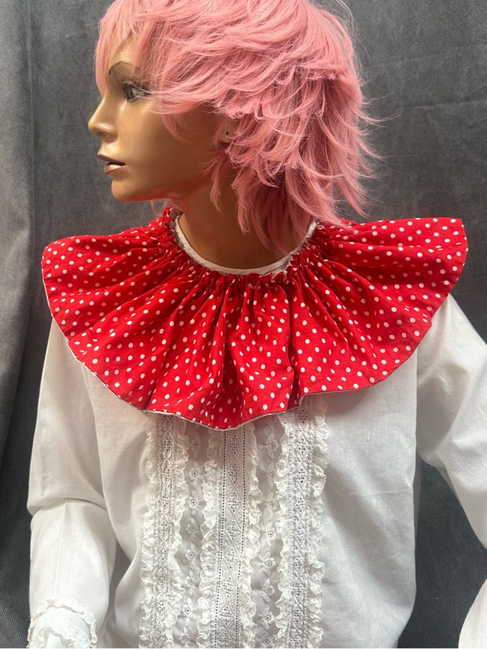 Vintage polka dot Ruffle clown collar reversible